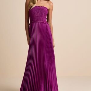 Lulus Damira Magenta Satin Pleated Strapless Maxi Dress Purple - Size XS